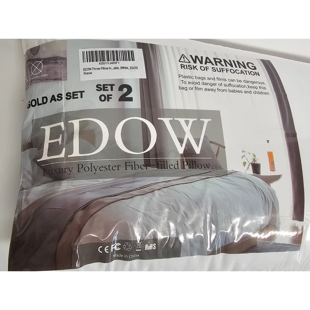 EDOW Throw Pillow Inserts, Set of 2 Lightweight Down Alt. Polyester Pillows